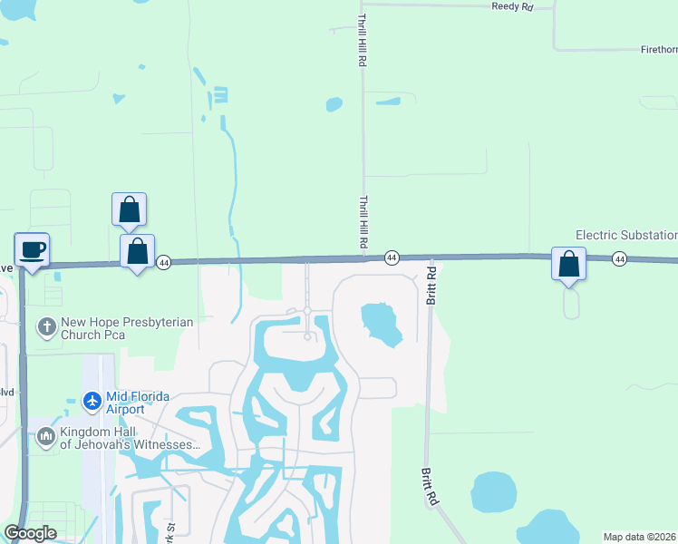 map of restaurants, bars, coffee shops, grocery stores, and more near 1 Bridgeport Bay Circle in Mount Dora