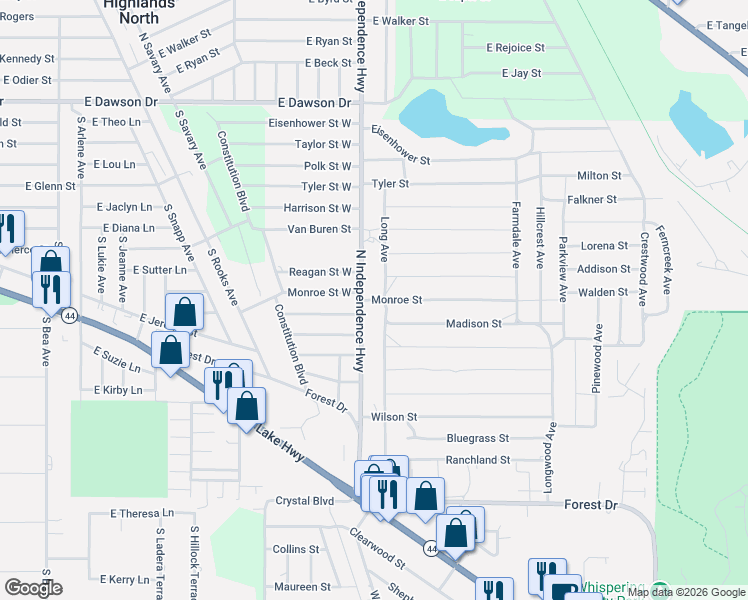 map of restaurants, bars, coffee shops, grocery stores, and more near 2615 Monroe Street in Inverness