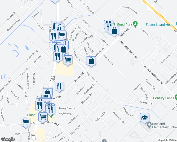map of restaurants, bars, coffee shops, grocery stores, and more near 1101 Salem Road in Victoria