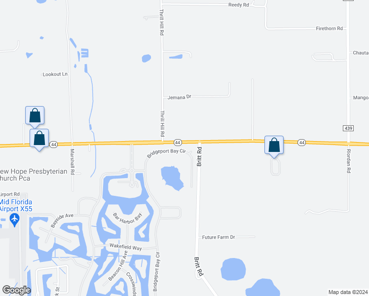 map of restaurants, bars, coffee shops, grocery stores, and more near 8069 Bridgeport Bay Circle in Mount Dora