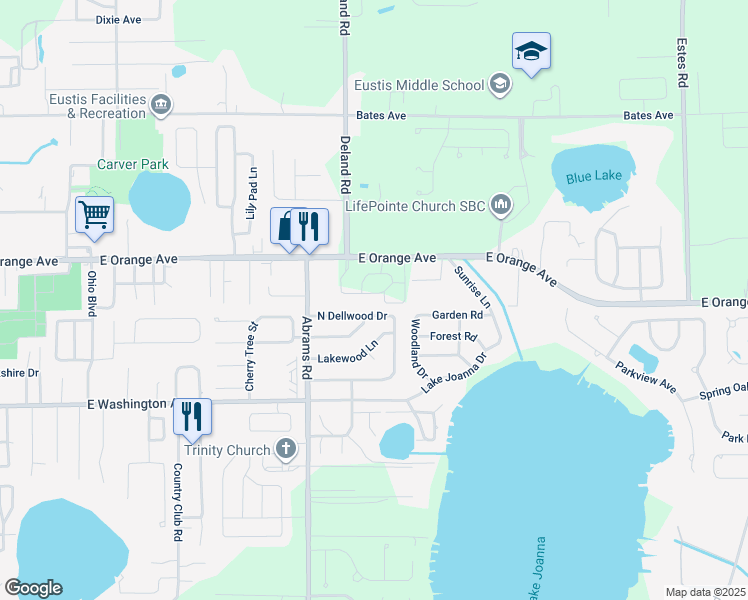 map of restaurants, bars, coffee shops, grocery stores, and more near 2729 North Dellwood Drive in Eustis