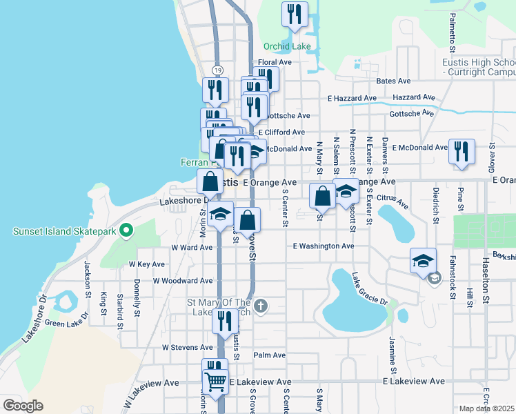 map of restaurants, bars, coffee shops, grocery stores, and more near 4 Dewitt Court in Eustis