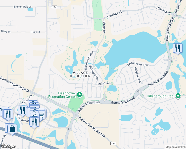 map of restaurants, bars, coffee shops, grocery stores, and more near 3393 Saginaw Avenue in The Villages