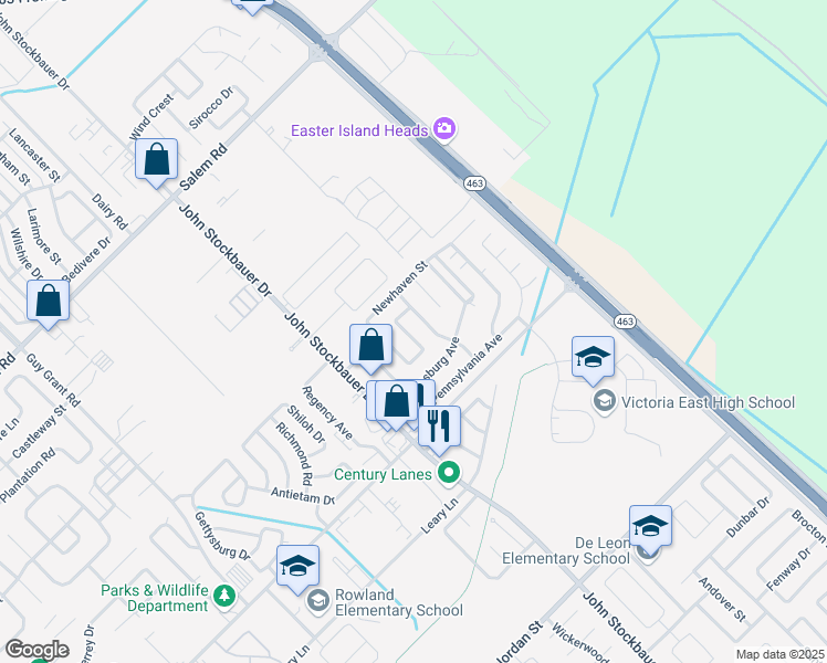 map of restaurants, bars, coffee shops, grocery stores, and more near 207 Roanoke Drive in Victoria