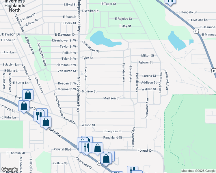 map of restaurants, bars, coffee shops, grocery stores, and more near 2313 Jackson Street in Inverness