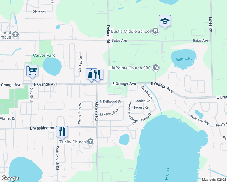 map of restaurants, bars, coffee shops, grocery stores, and more near in Eustis