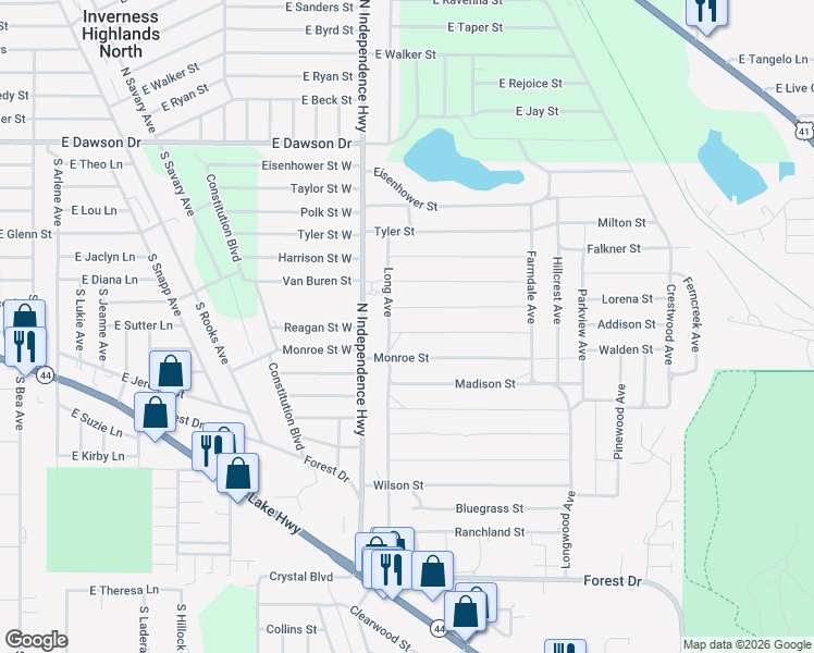 map of restaurants, bars, coffee shops, grocery stores, and more near 2603 Jackson Street in Inverness