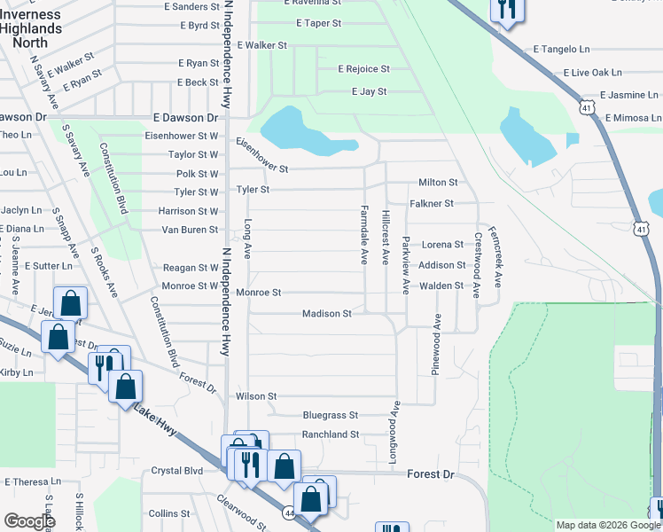 map of restaurants, bars, coffee shops, grocery stores, and more near 2313 Jackson Street in Inverness