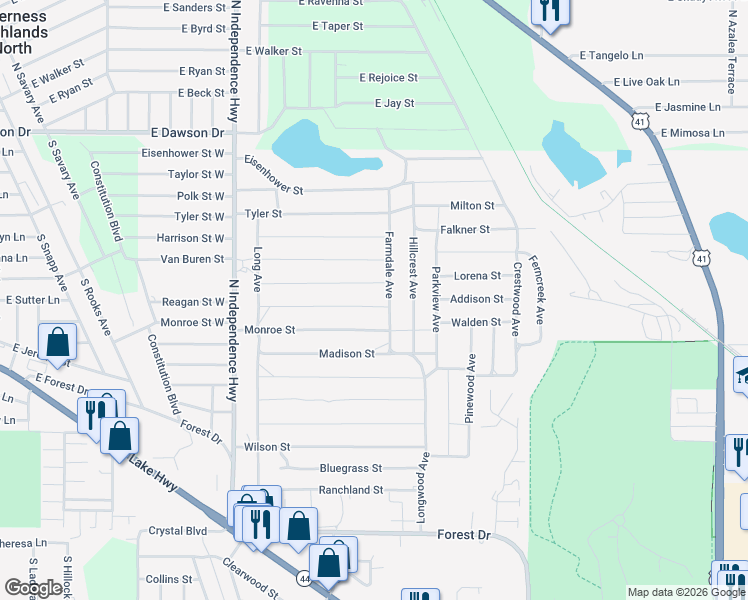 map of restaurants, bars, coffee shops, grocery stores, and more near 2301 Jackson Street in Inverness