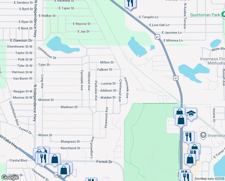 map of restaurants, bars, coffee shops, grocery stores, and more near 1908 Addison Street in Inverness