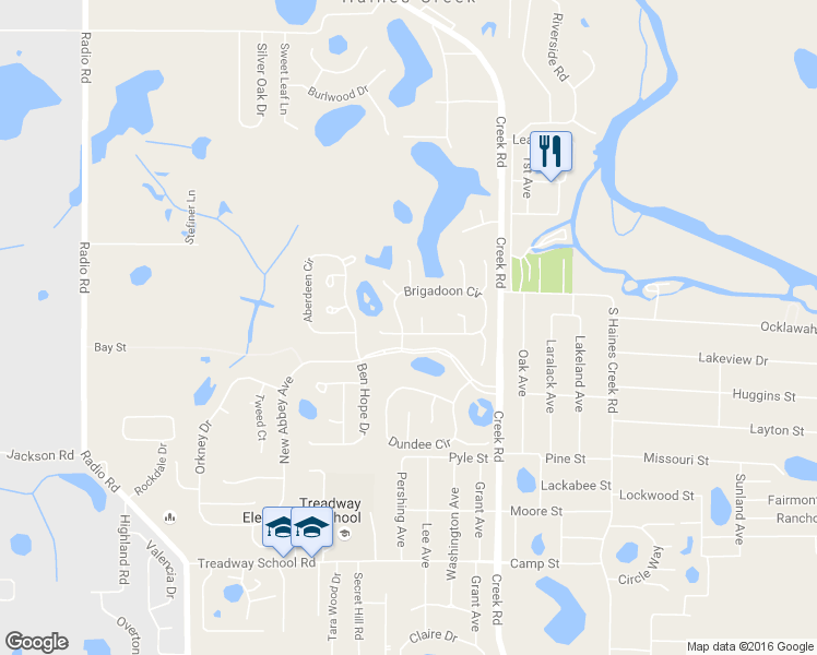 map of restaurants, bars, coffee shops, grocery stores, and more near 45 Brigadoon Circle in Leesburg