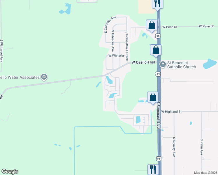map of restaurants, bars, coffee shops, grocery stores, and more near 9190 West Pinecrest Lane in Homosassa