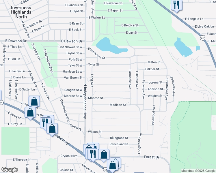 map of restaurants, bars, coffee shops, grocery stores, and more near 2503 Jackson Street in Inverness