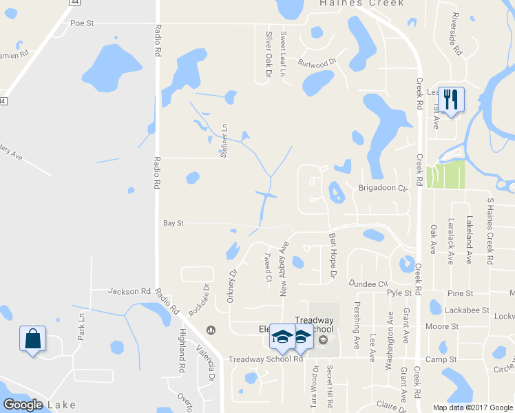 map of restaurants, bars, coffee shops, grocery stores, and more near 10349 Bay Street in Leesburg