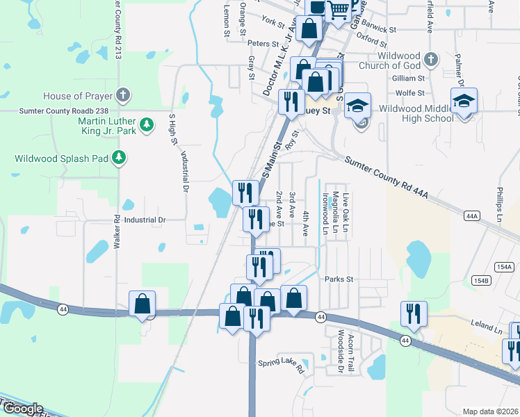 map of restaurants, bars, coffee shops, grocery stores, and more near 701 South Main Street in Wildwood