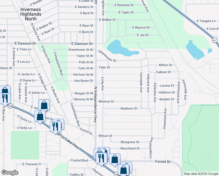 map of restaurants, bars, coffee shops, grocery stores, and more near 2603 Jackson Street in Inverness