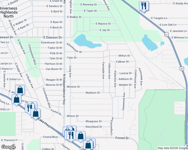 map of restaurants, bars, coffee shops, grocery stores, and more near 2313 Jackson Street in Inverness