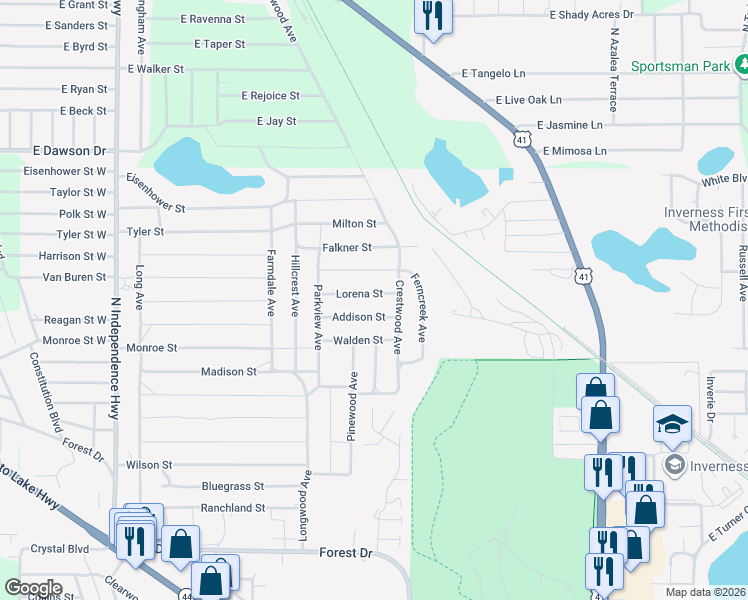map of restaurants, bars, coffee shops, grocery stores, and more near 1908 Addison Street in Inverness