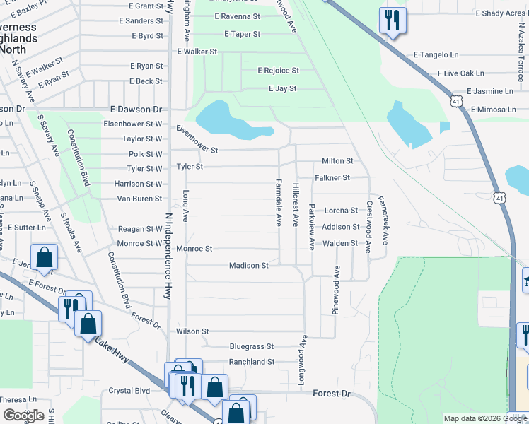 map of restaurants, bars, coffee shops, grocery stores, and more near 2301 Jackson Street in Inverness