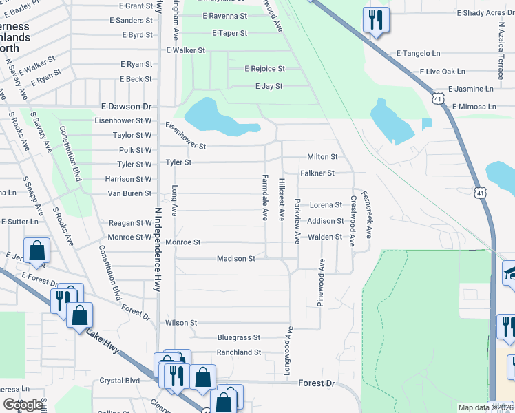 map of restaurants, bars, coffee shops, grocery stores, and more near 2301 Jackson Street in Inverness