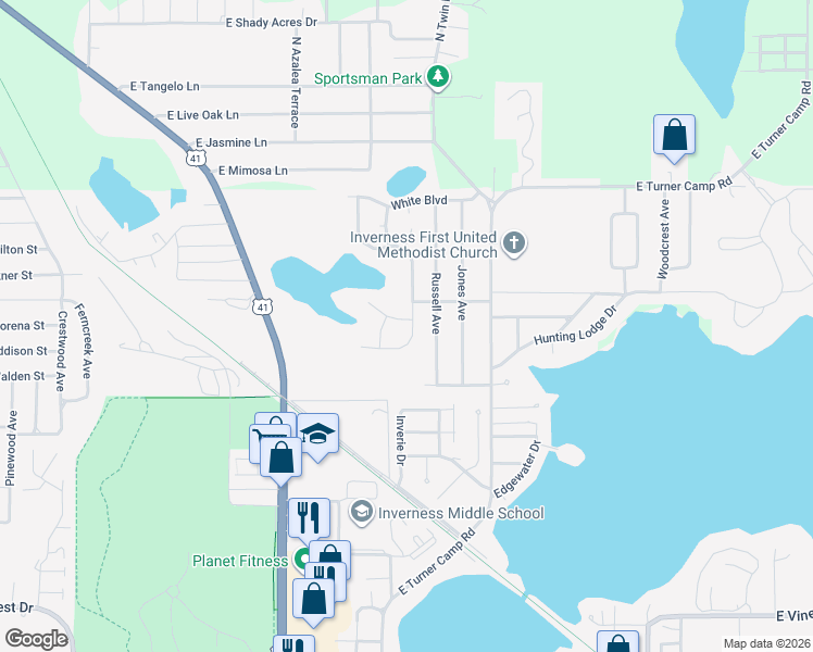 map of restaurants, bars, coffee shops, grocery stores, and more near 989 Stately Oaks Drive in Inverness