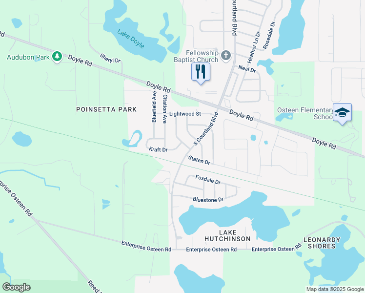 map of restaurants, bars, coffee shops, grocery stores, and more near 220 Kenlake Drive in Deltona