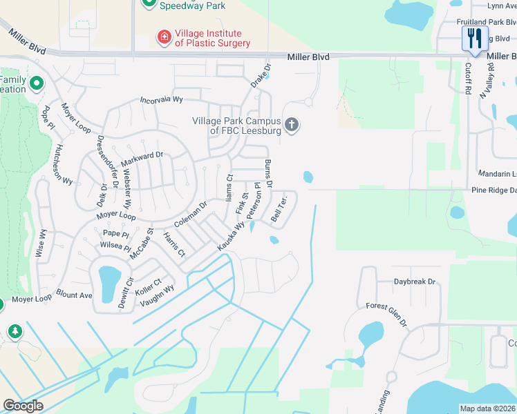 map of restaurants, bars, coffee shops, grocery stores, and more near 3260 Peterson Pl in The Villages