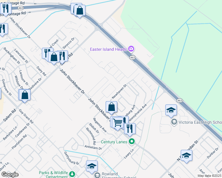 map of restaurants, bars, coffee shops, grocery stores, and more near 4106 John Stockbauer Drive in Victoria
