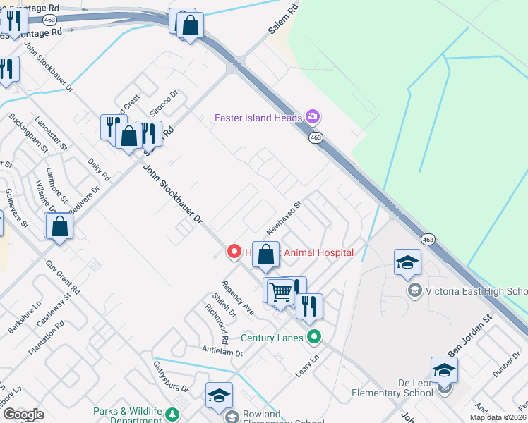 map of restaurants, bars, coffee shops, grocery stores, and more near 4106 John Stockbauer Drive in Victoria