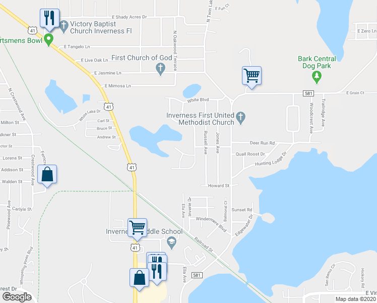 map of restaurants, bars, coffee shops, grocery stores, and more near 892 Duck Cove Path in Inverness