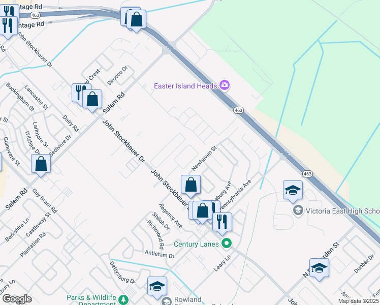 map of restaurants, bars, coffee shops, grocery stores, and more near 4106 John Stockbauer Drive in Victoria