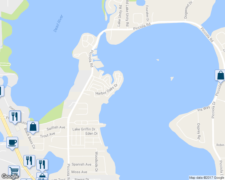 map of restaurants, bars, coffee shops, grocery stores, and more near 24 Sunrise Trail in Fruitland Park