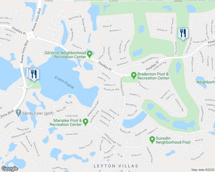 map of restaurants, bars, coffee shops, grocery stores, and more near 1444 Teaberry Lane in The Villages