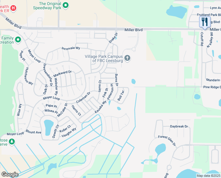 map of restaurants, bars, coffee shops, grocery stores, and more near 3260 Peterson Pl in The Villages