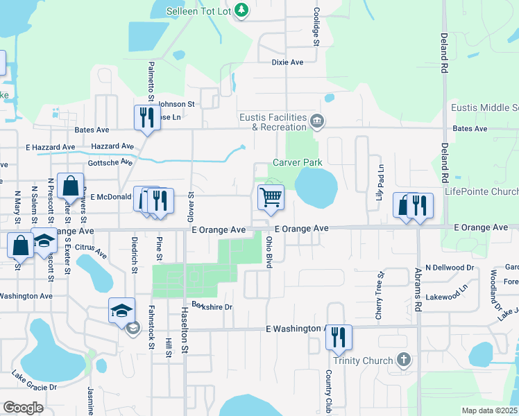 map of restaurants, bars, coffee shops, grocery stores, and more near 85 Cardinal Dr in Eustis