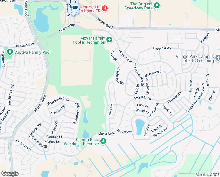 map of restaurants, bars, coffee shops, grocery stores, and more near 3351 Wise Way in The Villages