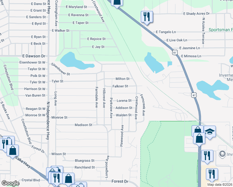 map of restaurants, bars, coffee shops, grocery stores, and more near 2009 Victor Street in Inverness