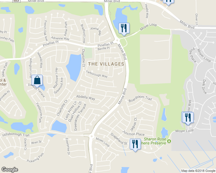 map of restaurants, bars, coffee shops, grocery stores, and more near Knightsbridge Place in Wildwood