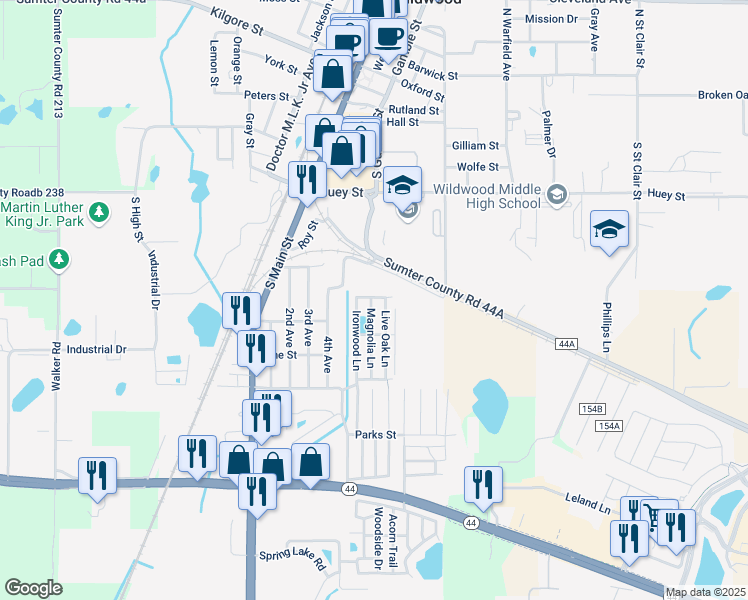 map of restaurants, bars, coffee shops, grocery stores, and more near 508 Magnolia Lane in Wildwood