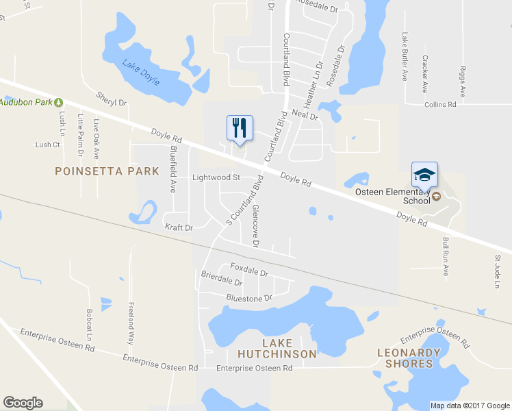 map of restaurants, bars, coffee shops, grocery stores, and more near 222 Glencove Drive in Deltona