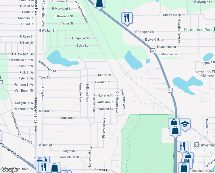 map of restaurants, bars, coffee shops, grocery stores, and more near 1909 Victor Street in Inverness