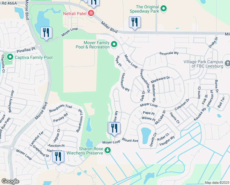 map of restaurants, bars, coffee shops, grocery stores, and more near 3351 Wise Way in The Villages