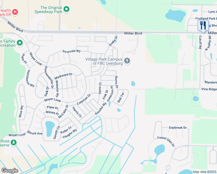 map of restaurants, bars, coffee shops, grocery stores, and more near 3260 Peterson Pl in The Villages