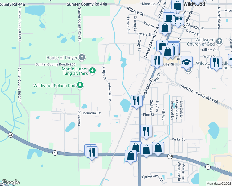 map of restaurants, bars, coffee shops, grocery stores, and more near 710 Industrial Drive in Wildwood
