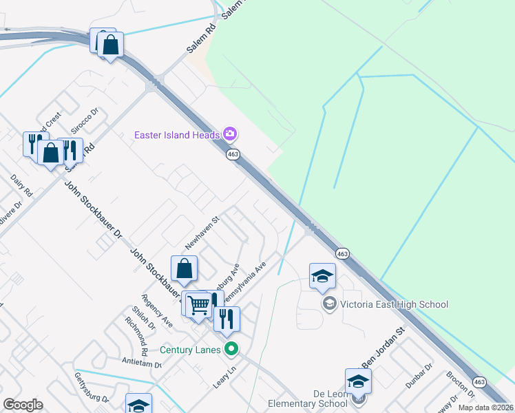 map of restaurants, bars, coffee shops, grocery stores, and more near 704 Pennsylvania Avenue in Victoria