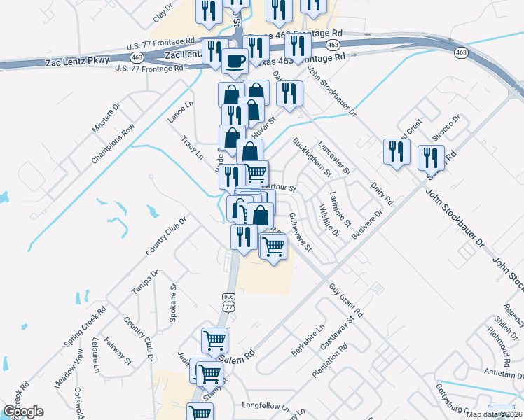 map of restaurants, bars, coffee shops, grocery stores, and more near 6412 North Navarro Street in Victoria