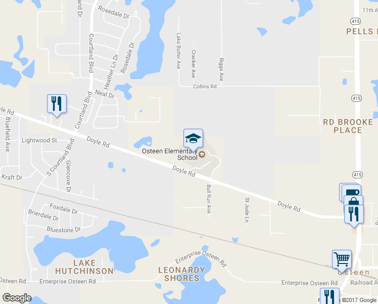 map of restaurants, bars, coffee shops, grocery stores, and more near 500 Doyle Road in Osteen
