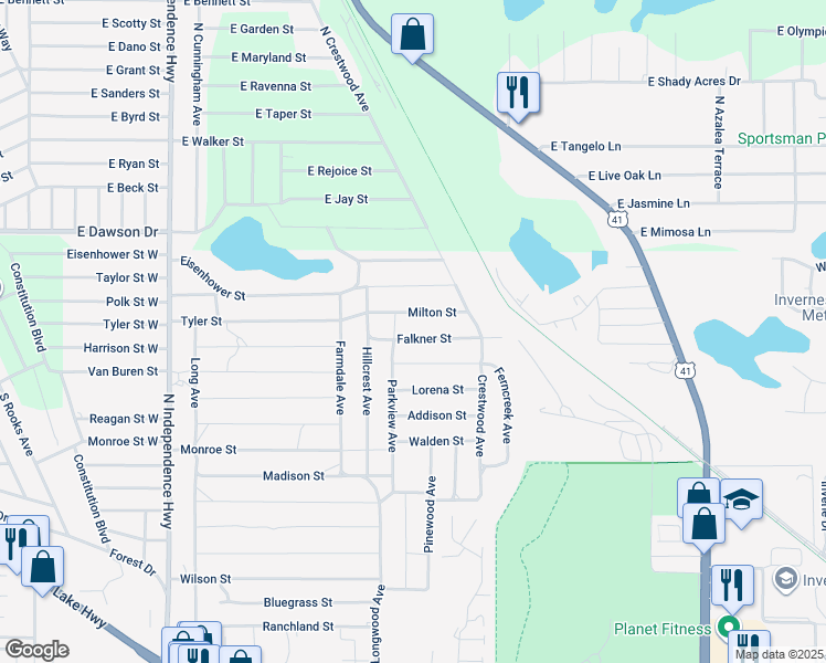 map of restaurants, bars, coffee shops, grocery stores, and more near 2009 Milton Street in Inverness