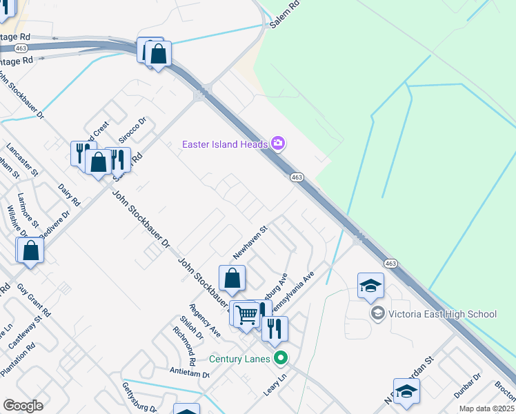 map of restaurants, bars, coffee shops, grocery stores, and more near 4801 Zac Lentz Parkway in Victoria