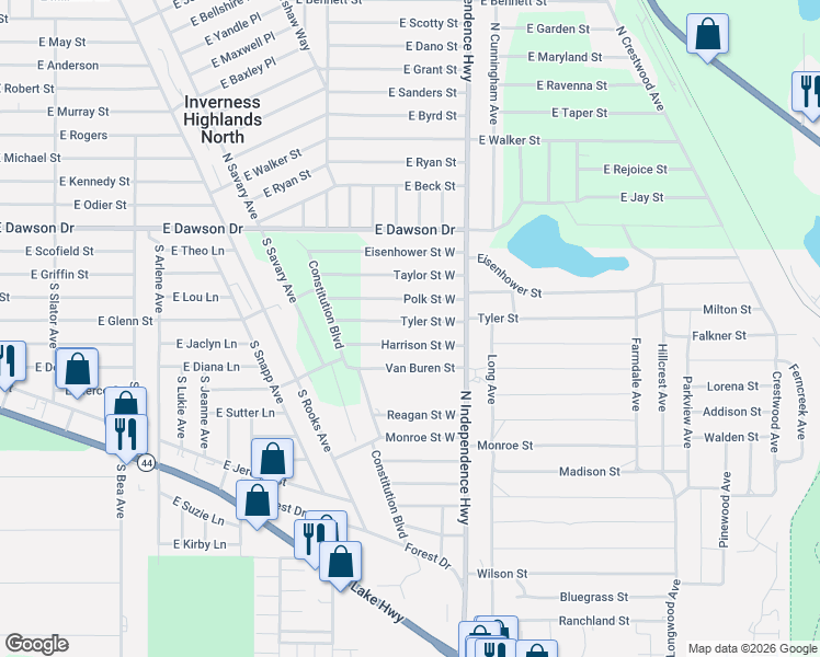 map of restaurants, bars, coffee shops, grocery stores, and more near Tyler St W in Inverness